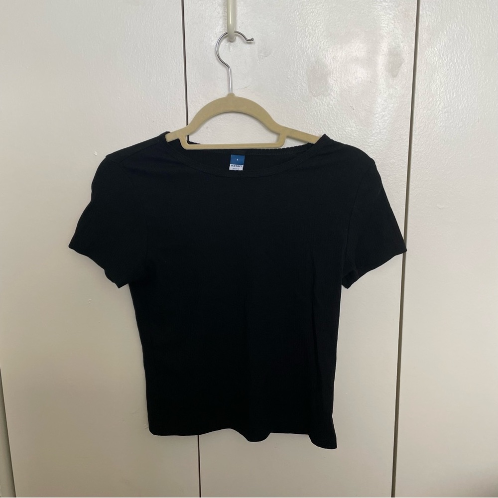 Black Ribbed Crop Top - S